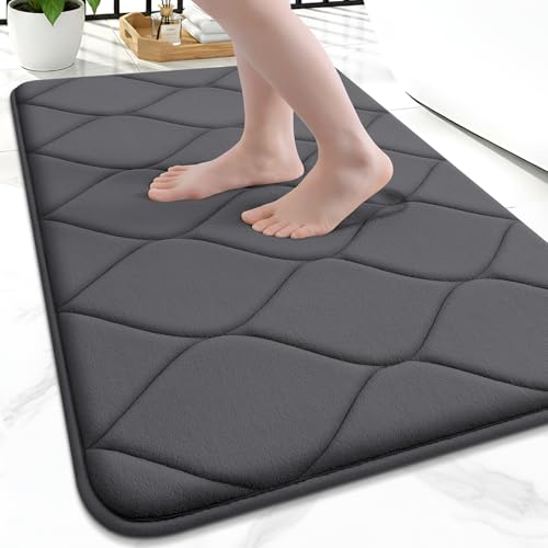 Image of Smiry Memory Foam Bath Mat 24x16, Ultra Soft Absorbent Bathroom Rugs | Dark Grey, Plush Quick Dry and Machine Washable Cushion Bath Mats for Bathroom, Shower, Tub & Home Decor