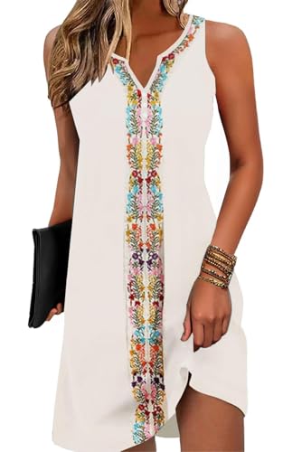Image of ETCYY Womens Boho Floral Printed Sundresses Casual Summer Beach Dress Vacation 2024 Button V Neck Sleeveless T Shirt Dress, XX-Large, Flower19