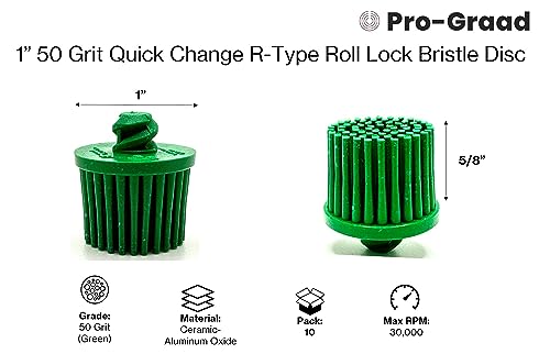 Image of 10 Pack 1 inch 50 Grit Green R-Type Bristle Disc | Ceramic-Aluminum Oxide Abrasive Bristle Disc with Quick Change Roll Lock | Pack of 10 | Green