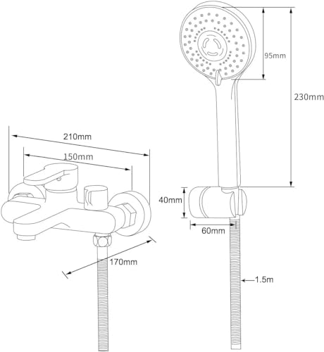 BONADE Wannenarmatur Badewannenarmatur mit 3 Strahlarten Handbrause, Einhebel Badewanne Wasserhahn mit Schlauch und Wandhalterung, Wannenbatterie Dusche Set für Bad (Chrom)
