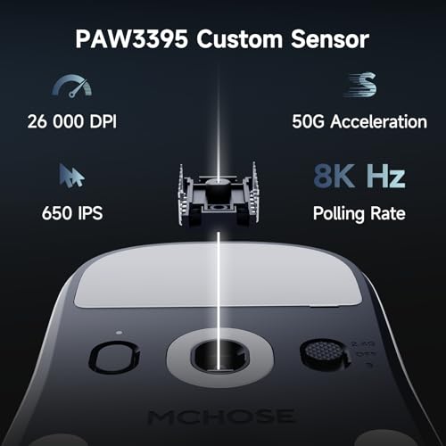 Image of MCHOSE A7 V2 Pro Wireless Gaming Mouse Esports 59g, PAW3395, 26K DPI, TOPSPEED Wired 8K /Wireless 1K Polling, 130 Hour Battery Life PC /Mac Black