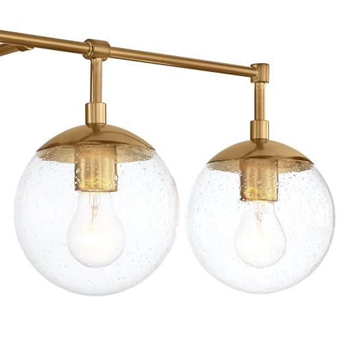 Image of Design House Gracelyn 4-Light Dimmable Bathroom Vanity Light, Seeded Glass, Satin Gold, 31.52 in W x 8 in D x 11.45 in H, 589580 | Dimmable, Wall Mount, Contemporary /Modern, Steel, Lighting, 589580