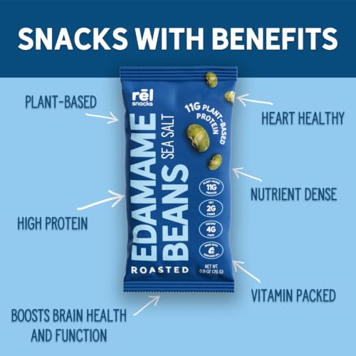 Image of Rel Snacks Sea Salt Roasted Edamame Beans, High Protein Low Carb Snack, 11g Plant Protein, 2g Net Carbs, Keto, Vegan, Non-GMO, Made with Avocado Oil, 10 Single Serve 0.9 oz Packs