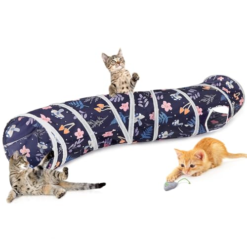 Glittme Cat Tunnel - S-Shape Peekaboo Cat Cave with Toys, Foldable Tubes for Indoor Pets