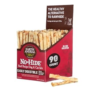Earth Animal No Hide Stix Beef Flavored Natural Rawhide Free Dog Chews Long Lasting Dog Chew Sticks | Dog Treats for Small Dogs and Cats | Great Dog Chews for Aggressive Chewers | 90 Count