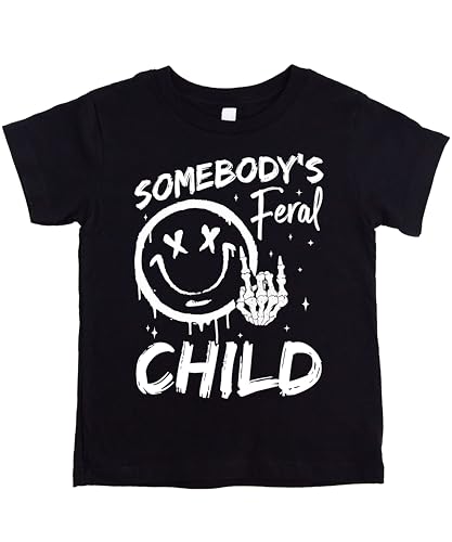 Funny Somebody's Feral Child Shirt for Boys and Girls Vintage Retro Punk Rock Tee for Kids