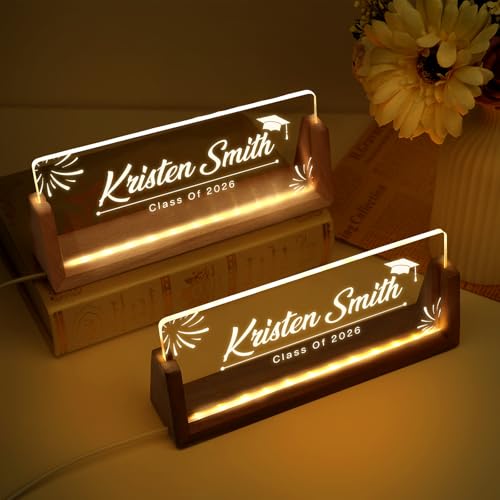 Image of Custom Name Plate for Desk, Personalized Light Up Acrylic Desk Name Plate, Personalized Graduation Gifts 2026 for Him Her, Class of 2026 Graduate Gift, High School College Grad Gift (Design10-Graduation)