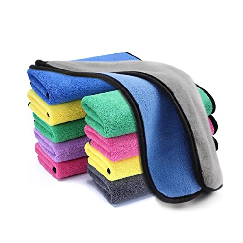 KINGSWAY Microfiber Cleaning Cloth for Car & Bike 10 Pcs, 800 GSM, 40x40 cm, Twisted Loop Super Absorbent Drying Towel, Edgeless Plush Lint-Free Micro fibre for Washing, Detailing & Household Cleaning