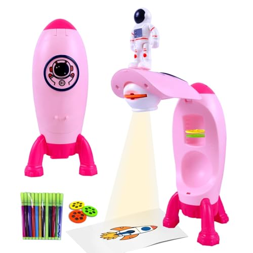 Image of Attractive Space Rocket 1PCS with Light, 3 Latren Astronaut Slides & Water Colors for Kids Smart Projection Drawing Machine Projector for Girls and Boys Birthday Gift for Children(Pink Theme)