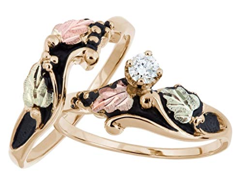 10k Yellow Gold Antiqued Diamond Black Hills Gold Engagement Wedding Ring Set (.17 Ct., Color I-J, Clarity I1)3