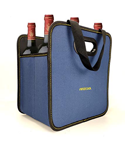Foldable 6 Bottle Wine Tote Bag Carrier for Liquor Drinks Grocery Shopping Heavy Duty Durable