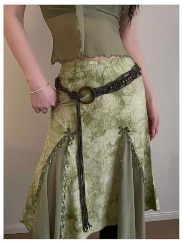 Women's Bohemian Style Beaded O Ring Linked Braid Rope Belt Country Concert Vintage Knotted Waist Belts3