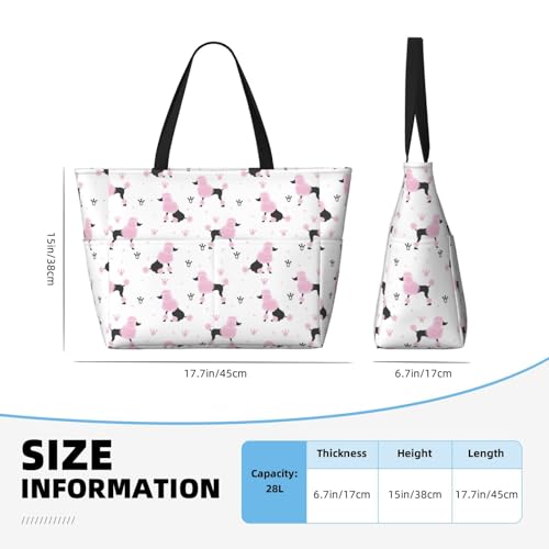 Large Beach Bags Water-resistant Sandproof - Pink Cute Poodle Dog Crown Cute Beach Tote Bags for Women with Zipper2