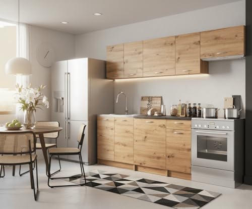 Genérico Muebles de Cocina Completa Color Roble Artisan 180 y 240 cms Encimera incluida ref-24