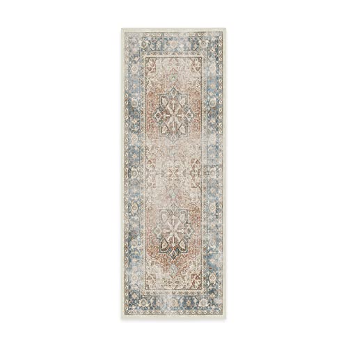 Ruggable Kamran Runner Rug - Perfect Vintage Washable Rug For Entryway Hallway Kitchen - Pet & Child Friendly - Stain & Water Resistant - Coral 2.5'X7' (Standard Pad) #TOP1