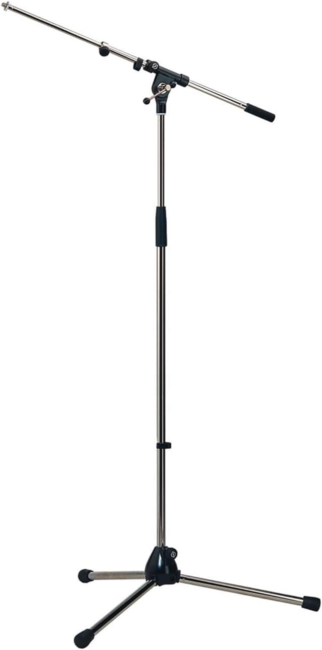K&M König & Meyer 21090.500.02 Tripod Microphone Stand | Adjustable Telescoping 2-Piece Boom Arm | Professional Grade | Heavy Duty with Folding Leg Base | German Made Chrome