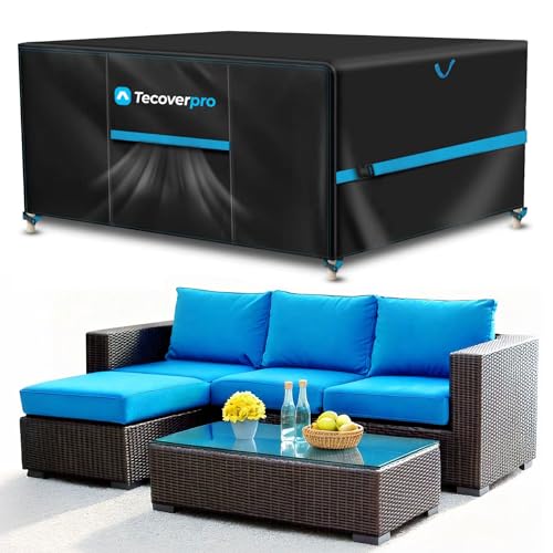 Tecoverpro Funda Mesa Exterior Impermeable con Tela Oxford 420D 180 * 120 * 74CM con Salidas de Aire y Cinta reparadora para roturas | Funda Muebles Exterior Impermeable | Fundas Muebles Jardin
