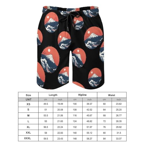 Fuji-Moutain Wave Men's Board Shorts with Mesh Liner Quick Dry Swim Trunks Hawaii Beach Short Pants2