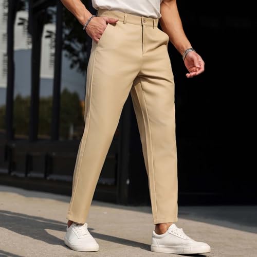 Button Down Trousers for Men Straight Business Suit Pants Work with Pockets Trousers Solid Color Comfy Suit Pants2