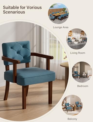 LegacyAmerhome Wood Arm Chair,Upholstered Small Accent Chairs,Butacas para Sala,Mid Century Modern Accent Chair,Tufted Back, Armrest,Cushion, Side Chair for Office,Waiting/Reading/Living Room (Blue) - Image 7