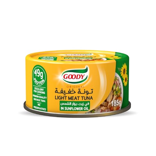 Goody Light Meat Tuna in Sunflower Oil Pack of 185g Light Tuna High Protein Ideal for Cooking No Preservatives