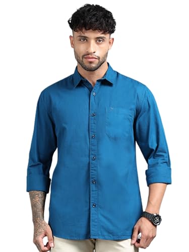 Image of Men Slim Fit Solid Spread Collar Casual Shirt