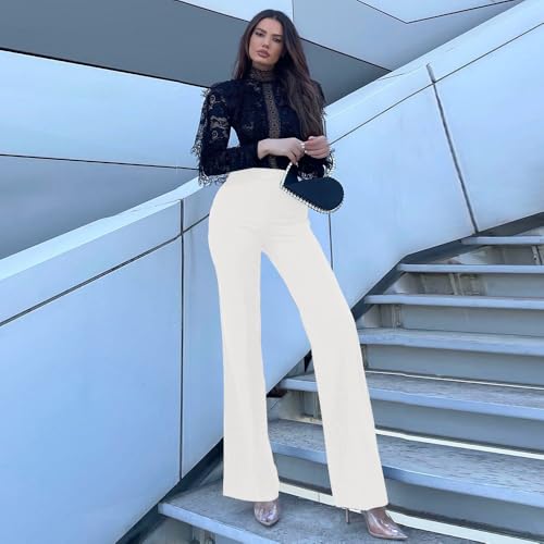 TOPSRANI Womens Stretchy Bootcut Dress Pants Flare Casual Palazzo High Waist Trousers Bell Bottom Business Office Work3