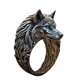 tondich Unique Wolf Mission's Lone Wolf Ring,Funny Vintage Wolf Head Ring Personalized Men's and Women's Jewelry Accessories (12)