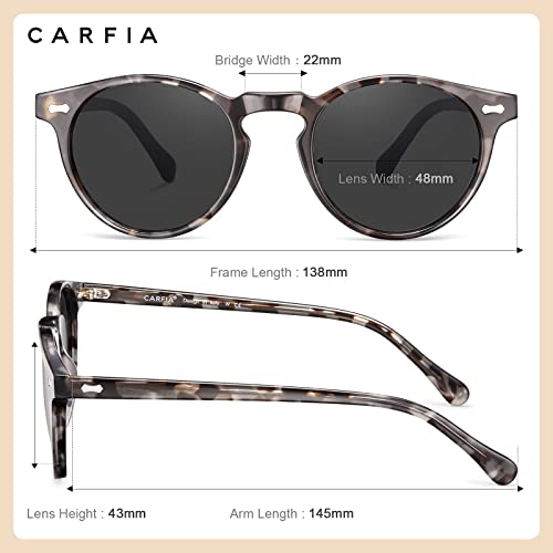 Carfia Vintage Round Polarized Sunglasses For Women Acetate Frame Uv400 Protection Lenses Hand-Crafted Eyewear Grey Tortoise #TOP4