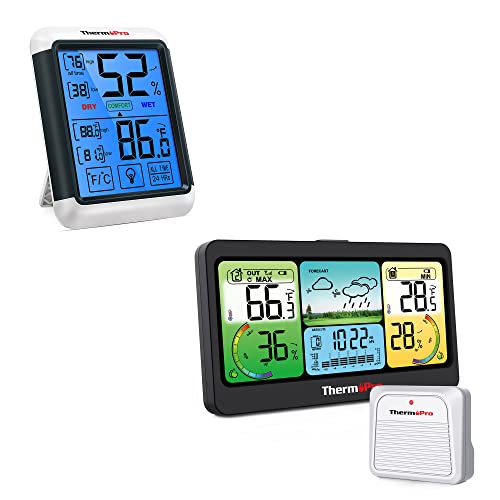 Thermopro Tp55 Digital Hygrometer Indoor Thermometer+Thermopro Tp280B 1000 Feet Weather Station Wireless Indoor Outdoor Thermometer #TOP9