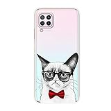 Herbests Kompatibel mit Huawei P40 Lite Hülle Silikon Case Transparent Silikon Schutzhülle mit Tiere Muster Ultradünn Stoßfest Rückschale Tasche Crystal Clear Soft Case,Katze Glas