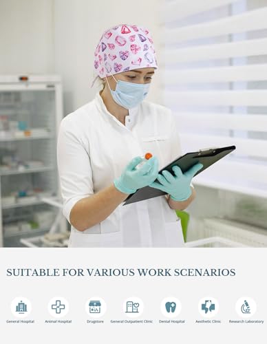 Image of Scrub Caps for Women with Buttons, Classic Surgical Caps | Double-Sided Printed, Adjustable,Long Hours, Sweatbands, Fabric Help Reduce Static Buildup