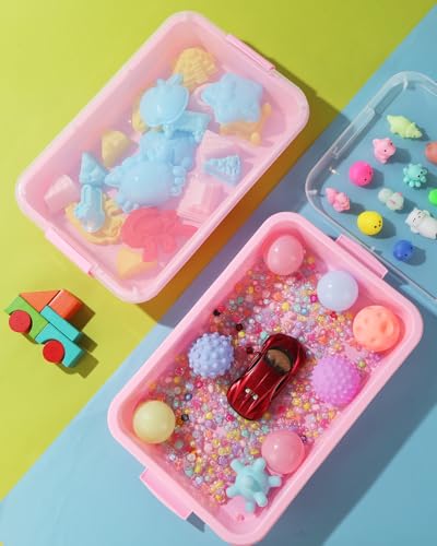 Image of Sensory Bin Sand Tray with Lid for Toddlers 2 Pcs 15in Portable Sandbox Toy Large Plastic Tray for Kids 3 4 5 6 Fill with Sand, Water, Beads, and More (2 Pink)