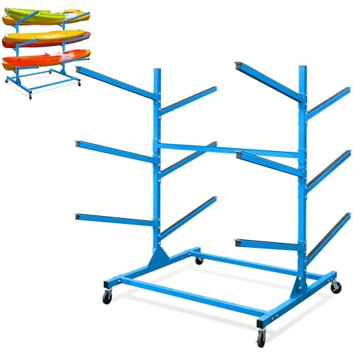 Megaflint Freestanding Kayak Storage Rack 2-Sided -3 Levels for 6 Kayaks, Adjustable Kayak and SUP Stand, Weatherproof and Heavy Duty, Surfboard Stand Rack, Hold up Kayaks, SUPs, Paddleboards, Canoes - Thumbnail 2