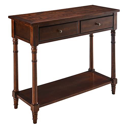 PADMA HOUSE Konsolentisch mit 2 Schubladen, Kleiner Sofatisch mit Ablageflächen, Eingangstisch Flurtisch für Wohnzimmer, Büro 90 * 35 * 76,5 cm (Braun) Cover