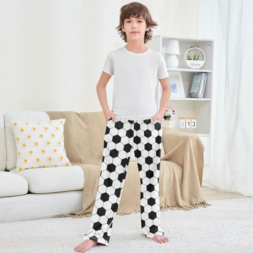 Boys Pj Pants White Soccer Ball Soft Kids Joggers Long Lounge Bottoms with Elastic Waist & Pockets 6-14 Years3