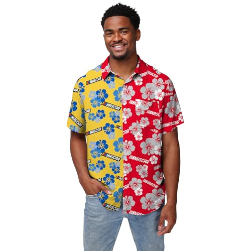 FOCO Men's Standard NASCAR Driver Split Color Floral Button Up Shirts