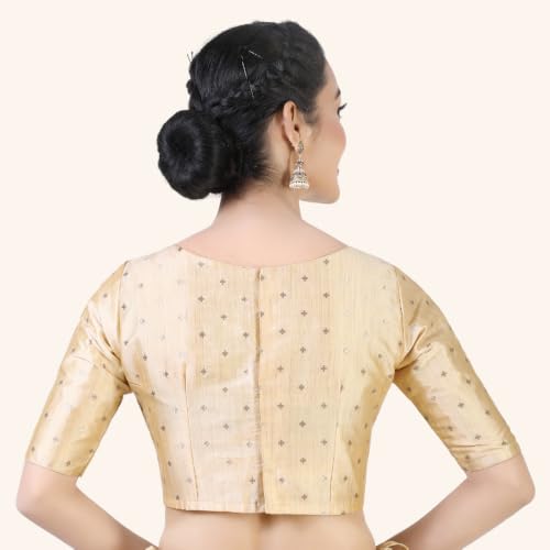 Image of Studio Shringaar Women Cotton Silk Silky Brocade Readymade Elbow Length Sleeves Saree Blouse Choli