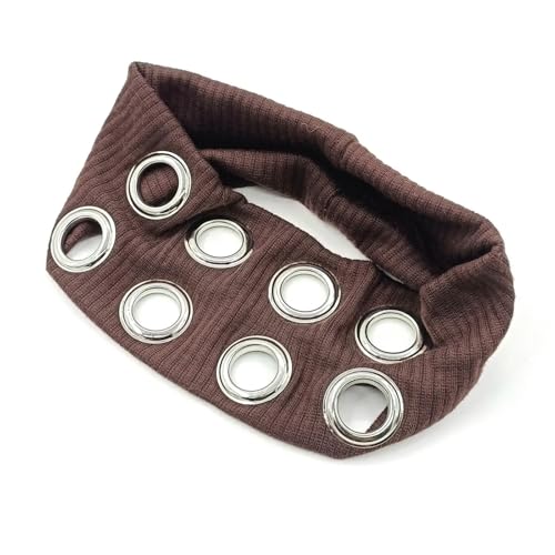 Lot de 4 bandeaux élastiques à œillets punk marron café pour filles et adolescentes style gothique