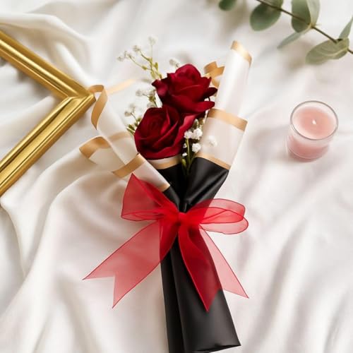 Image of SATYAM KRAFT 3 Pcs Artificial Flower Bouquet for Him Her Girlfriend Boyfriend Wife Husband | Romantic Decor for Anniversary, Wedding, Birthday, Home Decor (Rose Bouquet)