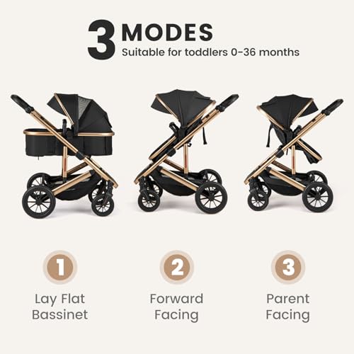 Image of INFANS 2 in 1 Baby Stroller, Folding Newborn Pram Convertible Stroller Bassinet for Infant Foldable High Landscape Shock Absorption with Reversible Seat Aluminum Structure for Pushchair
