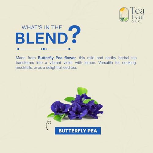 Image of Tealeaf & Co. Butterfly Pea Herbal Tea Bags Blended with Fresh Herbs - Herbal Tea with Butterfly Pea Flower - Contains Low Caffeine - Gluten Free - 50Teabags (3.52oz /100gm)
