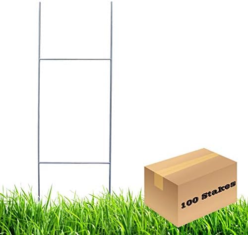 MTB H Frame Wire Stakes 30 x10-inch (Pkg of 100) 9ga Metal -Yard Sign Stakes for Advertising Board,Yard Stakes for Signs,Lawn Sign Holder