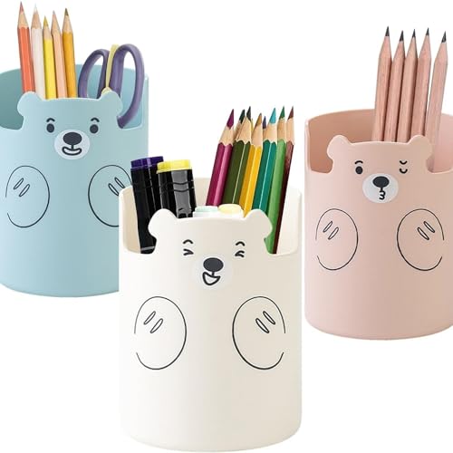 MEZOKUCEL Portapenne da Scrivania, 3 pezzi, Organizer Multifunzione da Scrivania, Portapenne, Scrivania, Rotonda, in Plastica, per Uffici, Case e Scuole