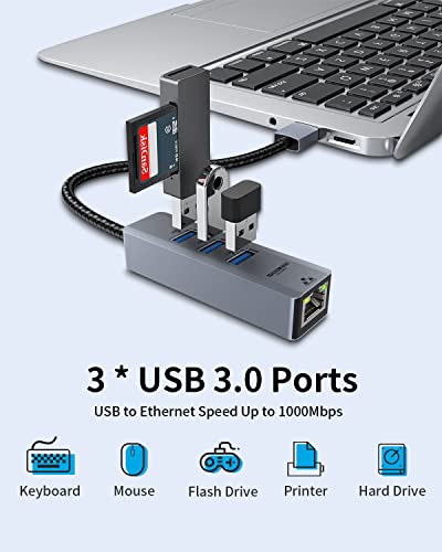 Image of 2Pcs USB to Ethernet Adapter, USB Ethernet Adapter for Laptop, RJ45 Hub with 3*USB 3.0 Gigabit 10 /100 /1000 Mbps Support Windows, Mac OS, Surface Pro, Linux, XPS, Smart TV, and More