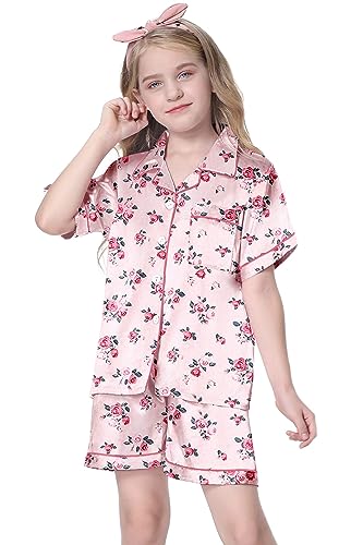 Image of Girls & Womens Satin Pajamas Set, Silk Button-Down Sleepwear 2 Piece Nightwear, 3 Years - Women XXL