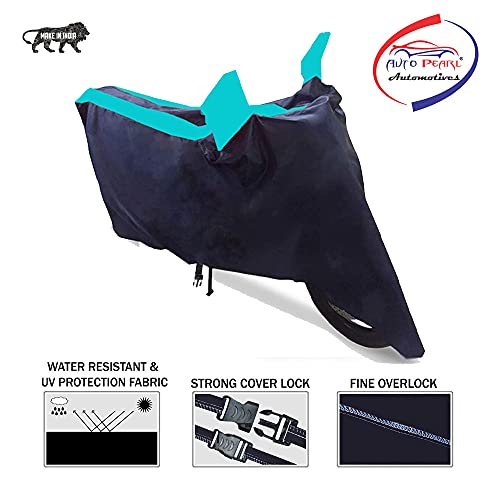 Image of Auto Pearl Water Resistant Cyan Blue 3Strip Bike Body Cover With Mirror Pockets Buckle Belt For Honda Activa 125