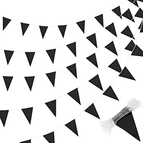 Image of Preboun 400 ft Solid Pennant Banner Flags 240 Pcs String Hanging DIY Triangle Bunting Bulk Garland for Grand Opening Carnival Birthday Party Decoration Outdoor(Black)