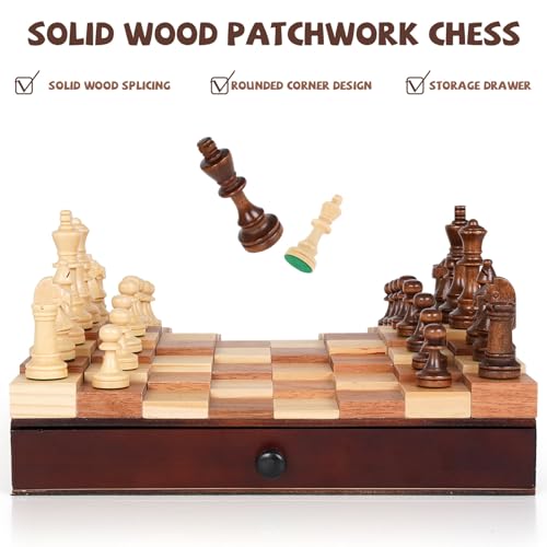 3D Wooden Chess Set with Storage Drawer – 12" Wooden Chess Board & Pieces, Travel Chess Set with Wooden Pieces, Classic Strategy Board Game for Adults Family for Beginners & Pros - Image 2