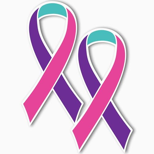 Image of Magnet Me Up Support Thyroid Cancer Awareness Blue, Pink, and Teal Ribbon Magnet Decal, 3.5x7 Inches, 2 Pack Heavy Duty Magnet for Car Truck SUV, Showing Support or Fundraising, Crafted in USA